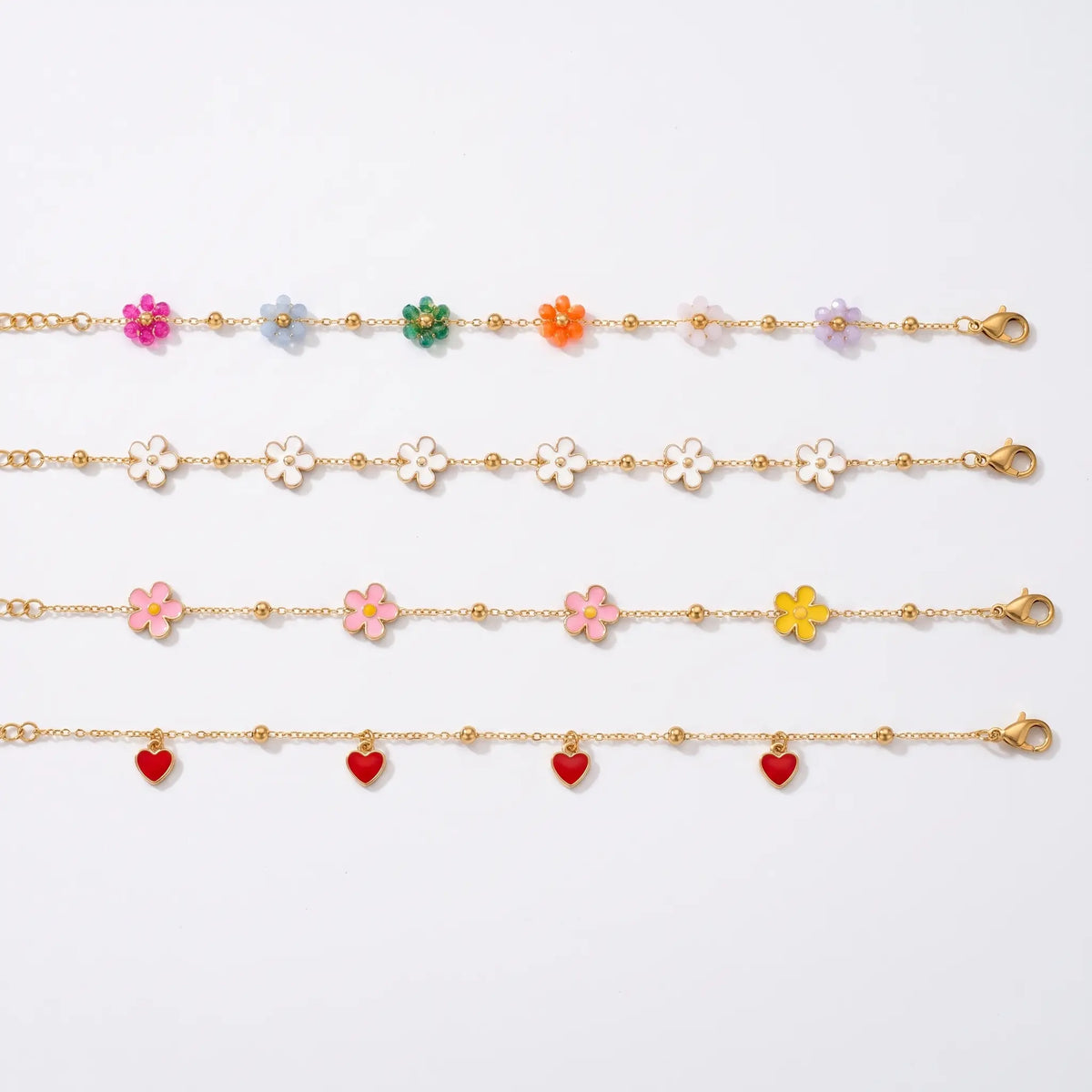 Enamel flower bracelet shown in colorways