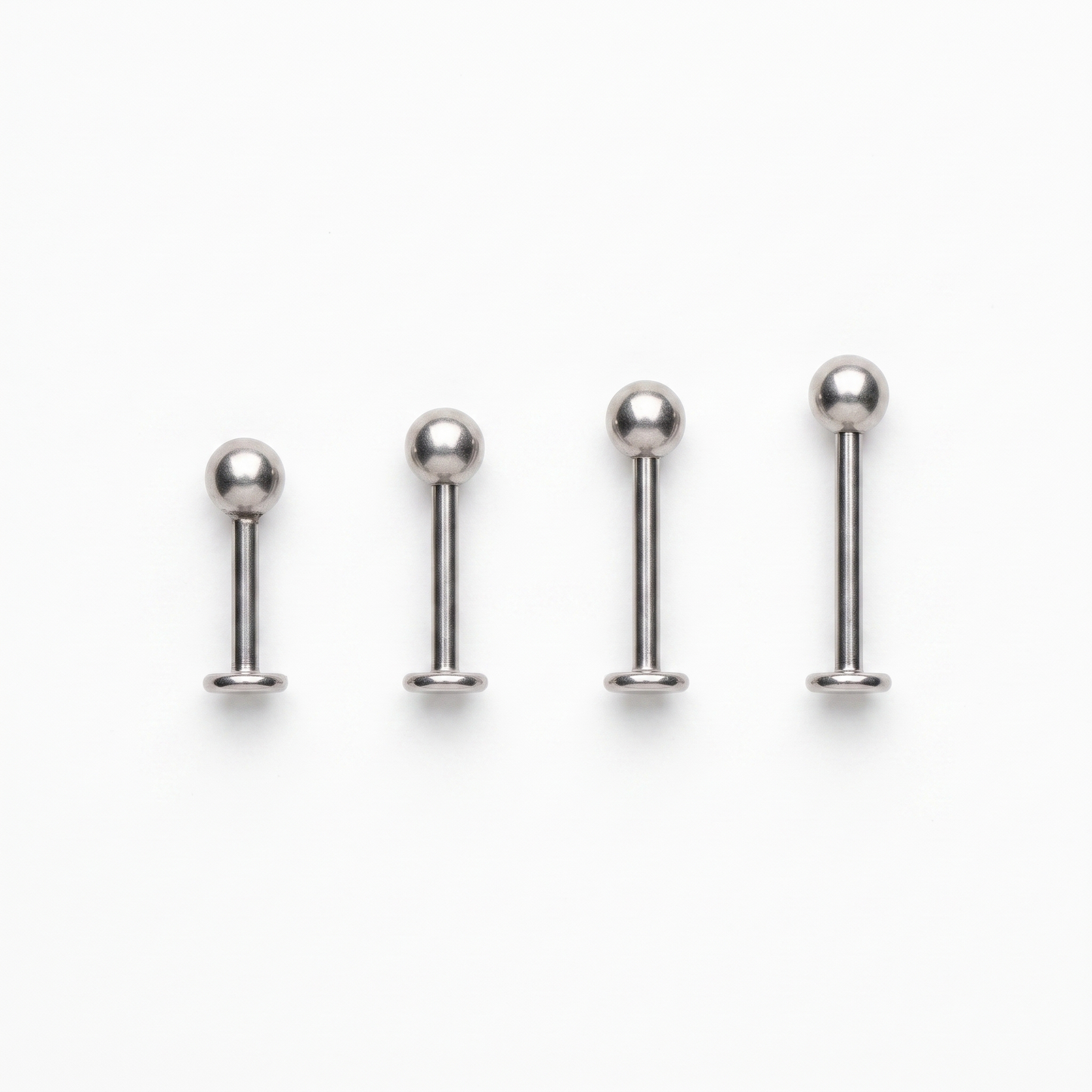 Labret studs shown in four post lengths