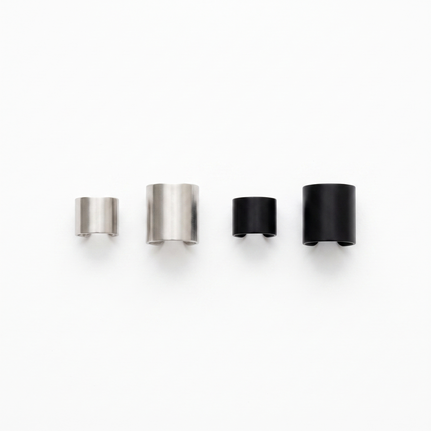 U-shaped ear cuff shown in silver and black, 6mm and 12mm