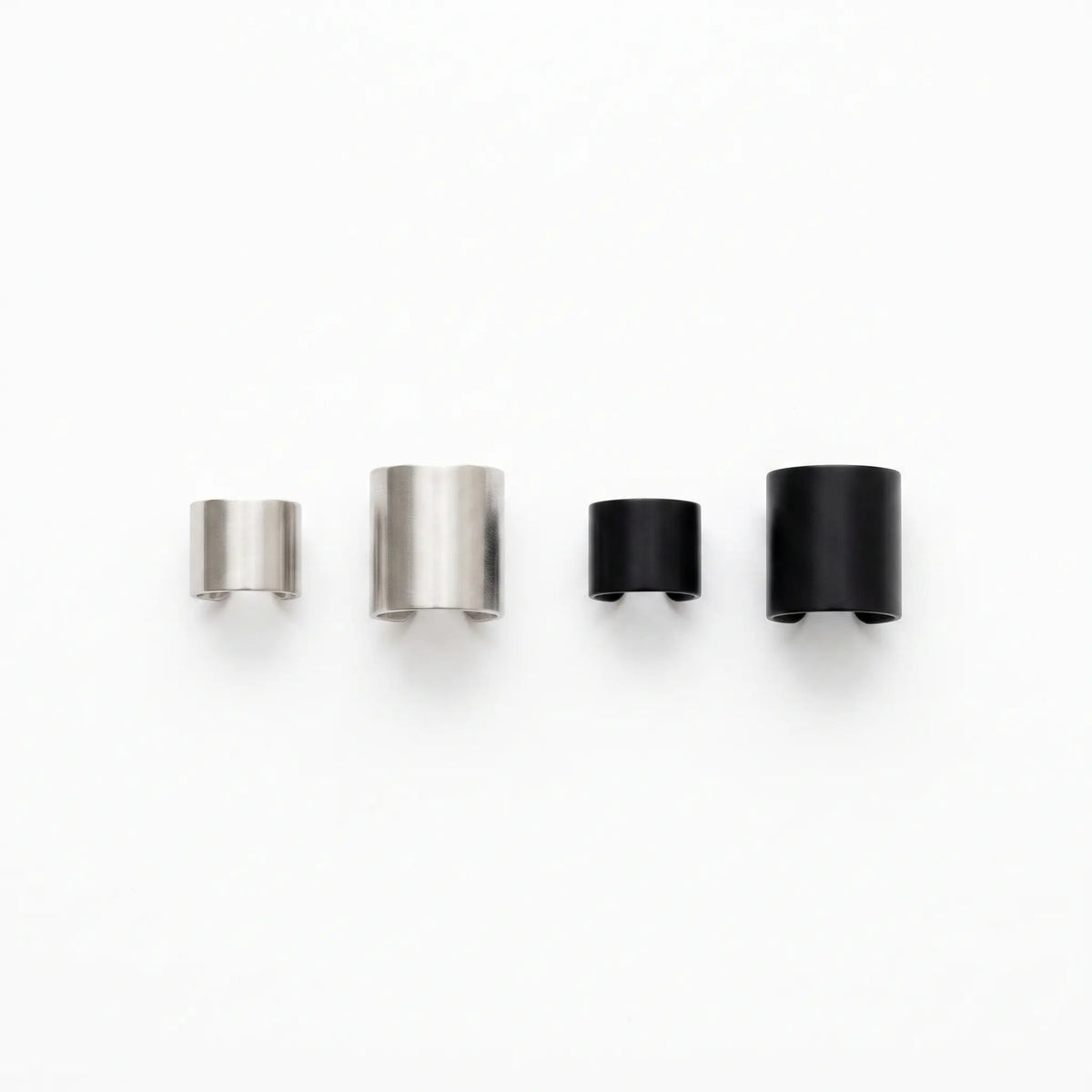 U-shaped ear cuff shown in silver and black, 6mm and 12mm