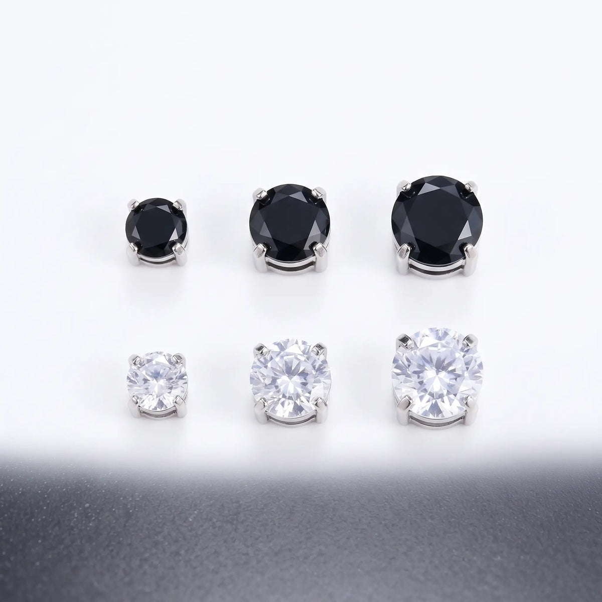 Magnetic studs shown in black and clear CZ, 5, 7, 8mm