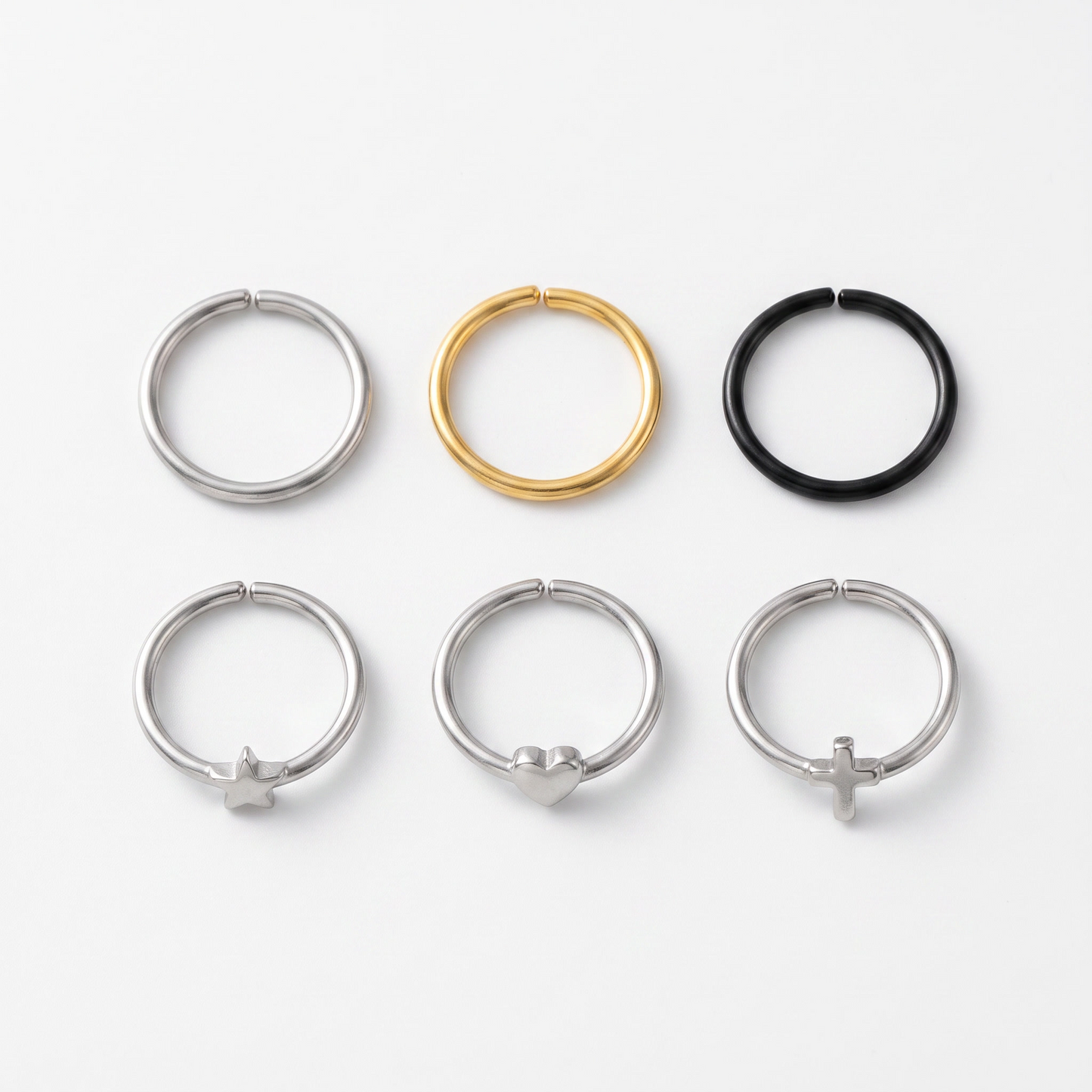 Clip-on nose wrap hoops in six styles
