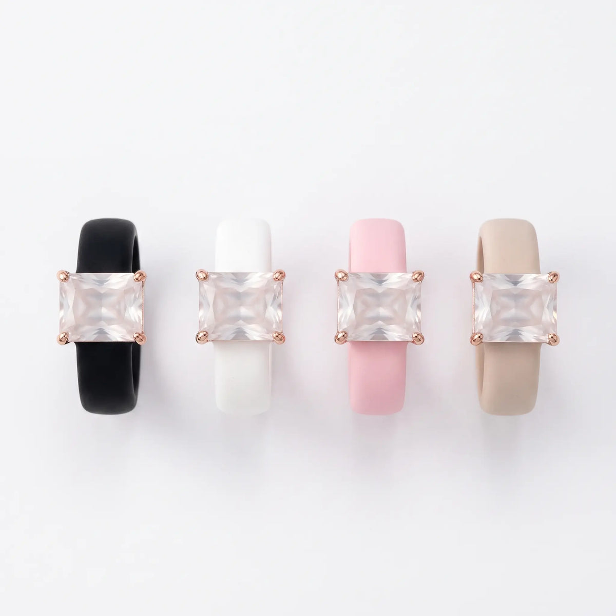 Silicone CZ ring shown in four band colors