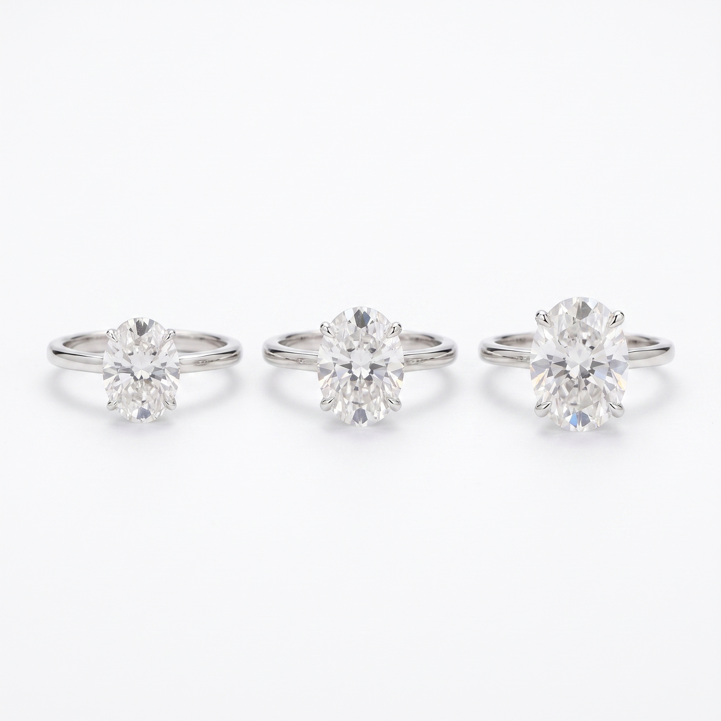 Moissanite ring shown in 1ct, 2ct, 3ct