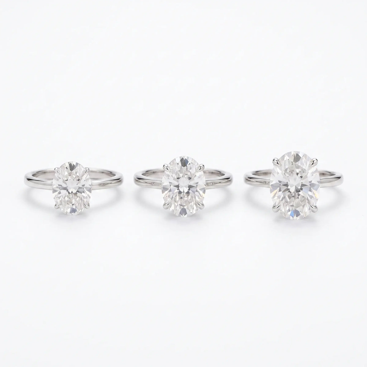 Moissanite ring shown in 1ct, 2ct, 3ct