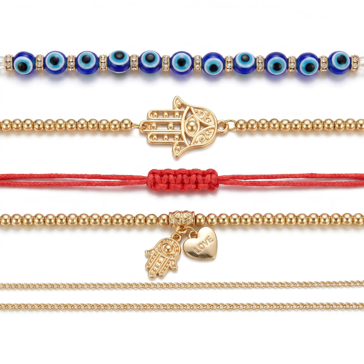 Bracelet set shown as all six pieces