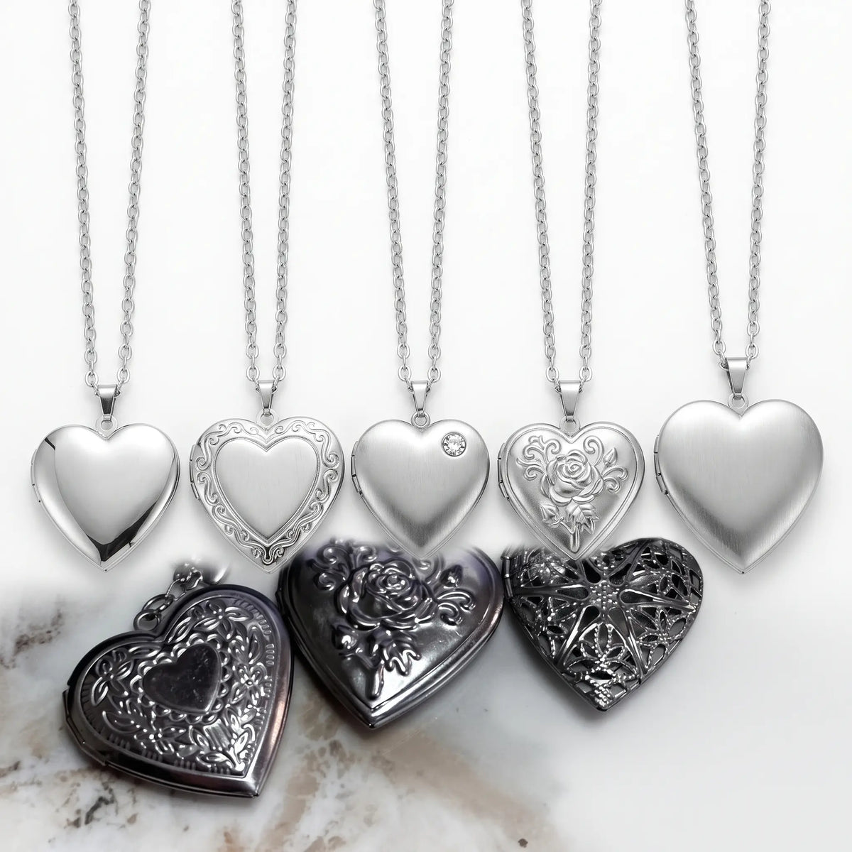 Heart locket shown in five styles