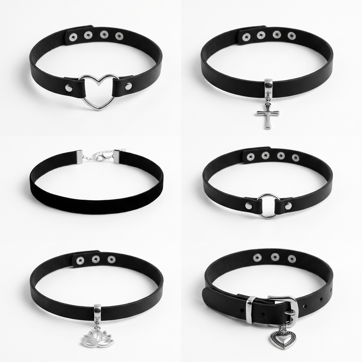 Gothic choker shown in six styles