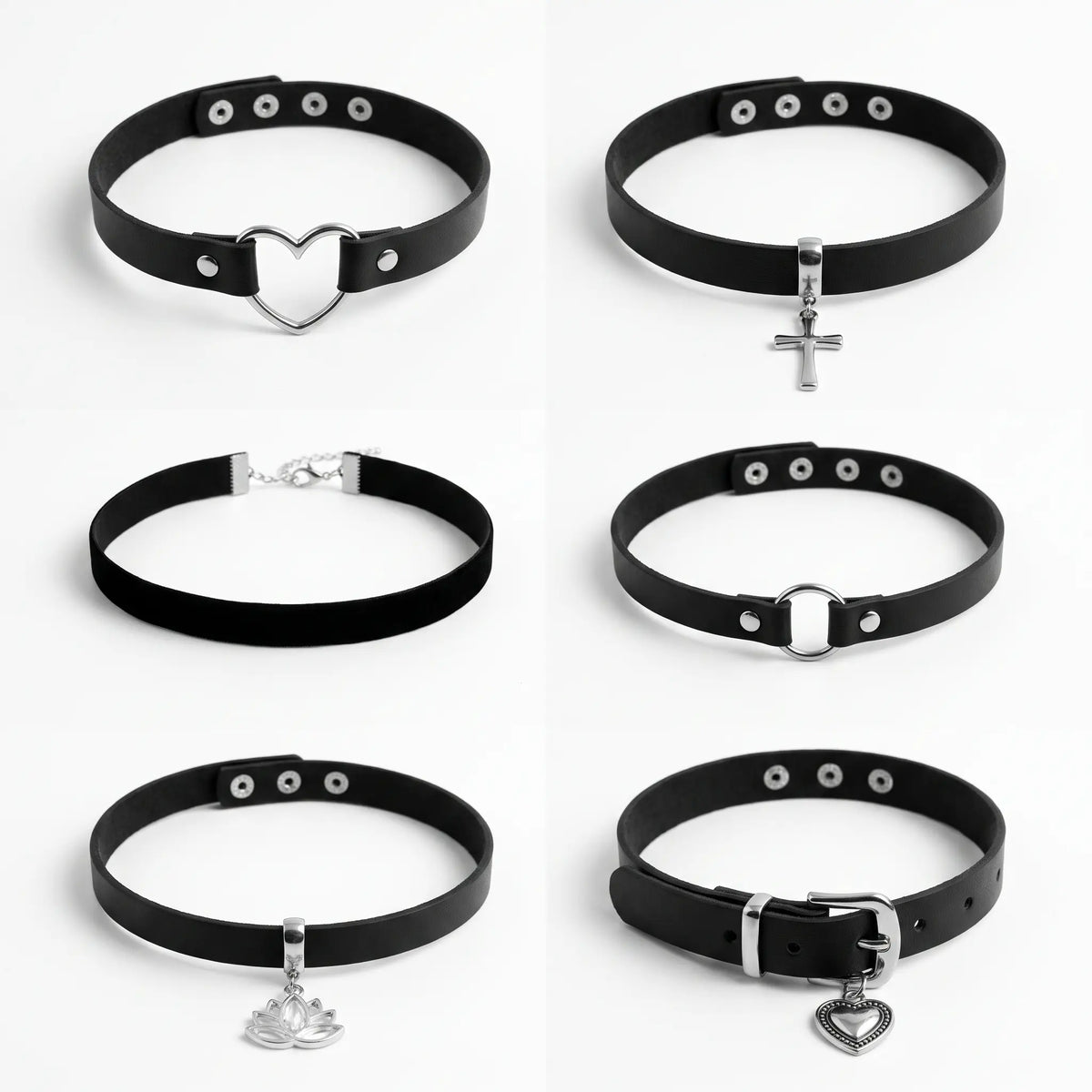 Gothic choker shown in six styles