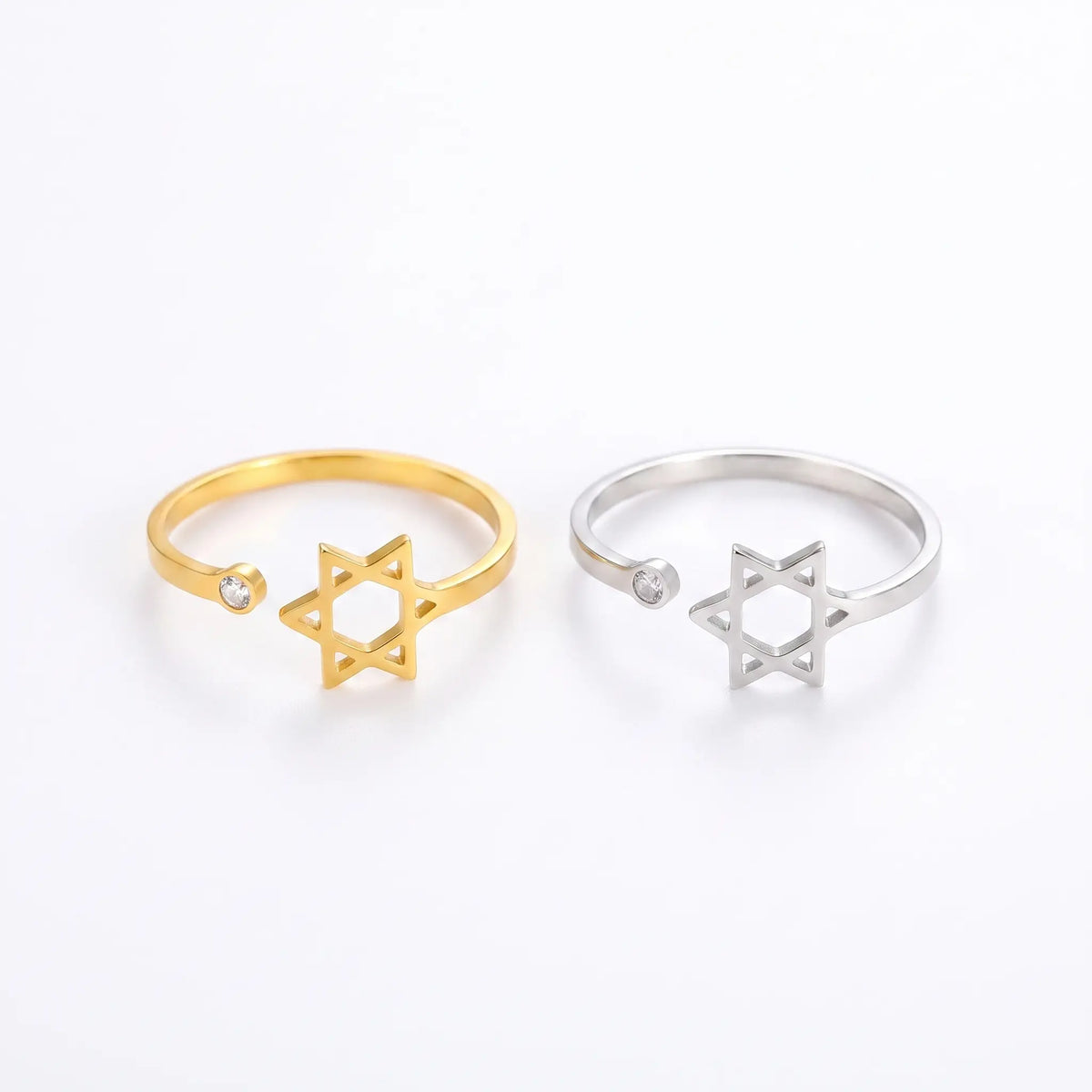 Star of David ring shown in gold and silver