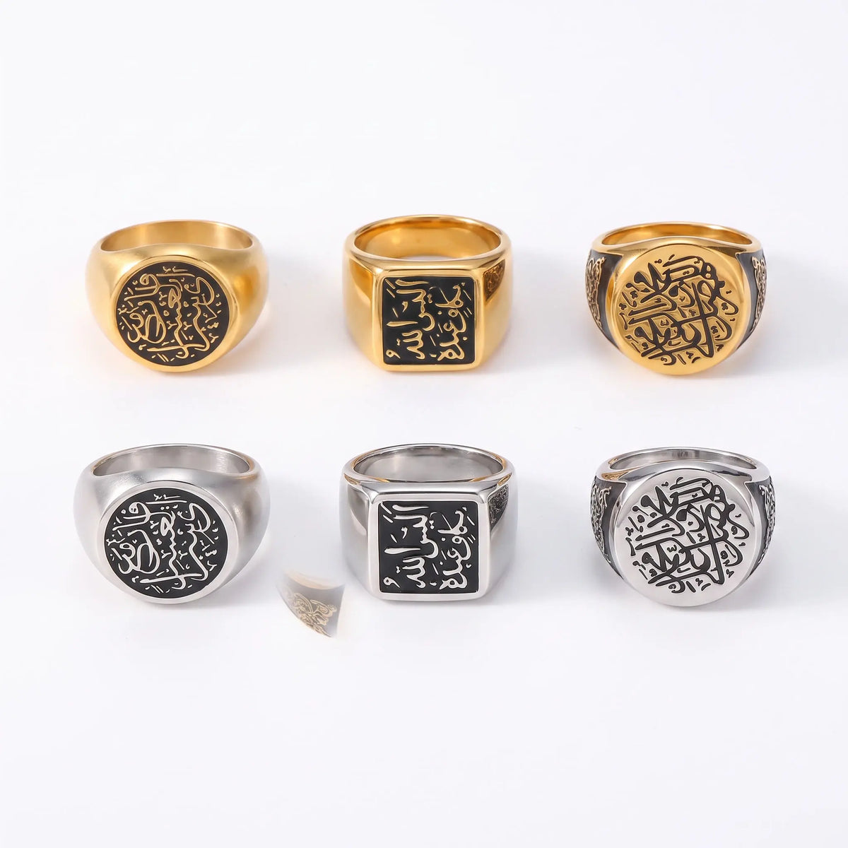 Signet ring shown in six face shapes and finishes