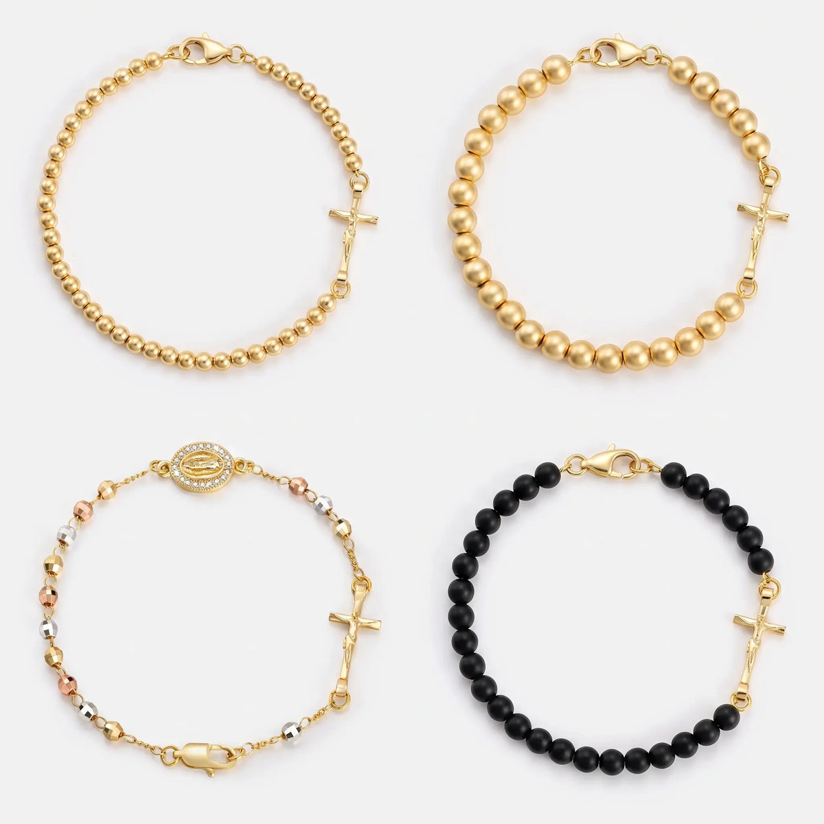 Rosary bracelet shown in four styles