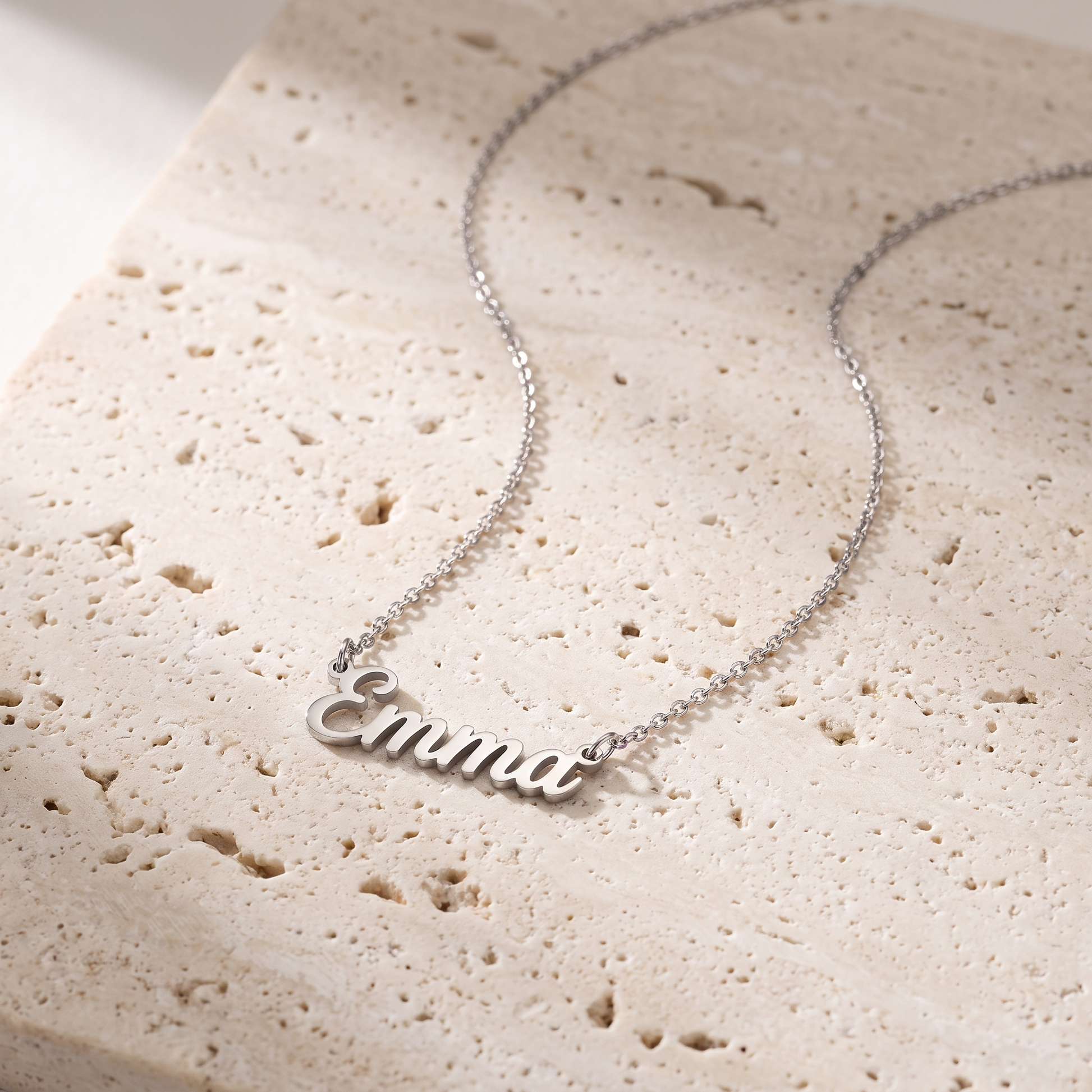 Cursive name necklace product shot
