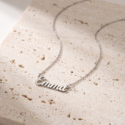 Cursive name necklace product shot