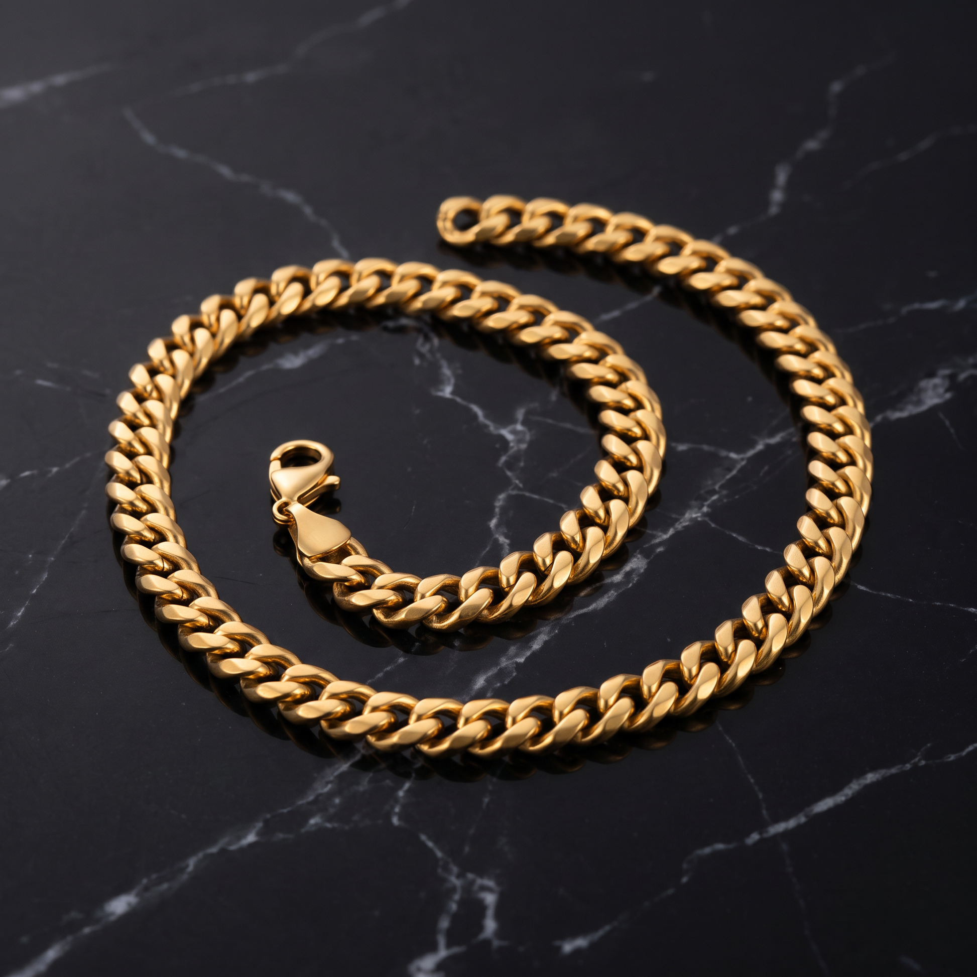 Gold curb chain necklace product shot