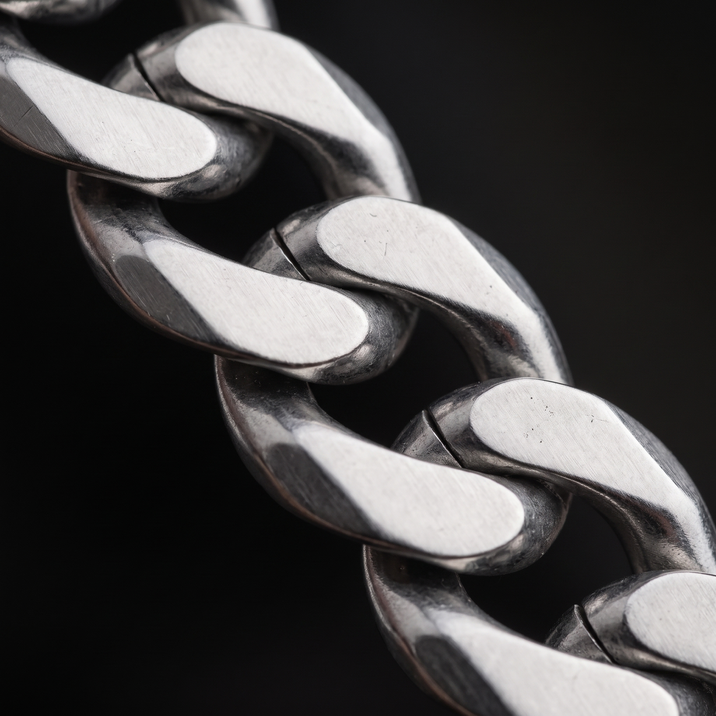 Close-up of the flat beveled Cuban links