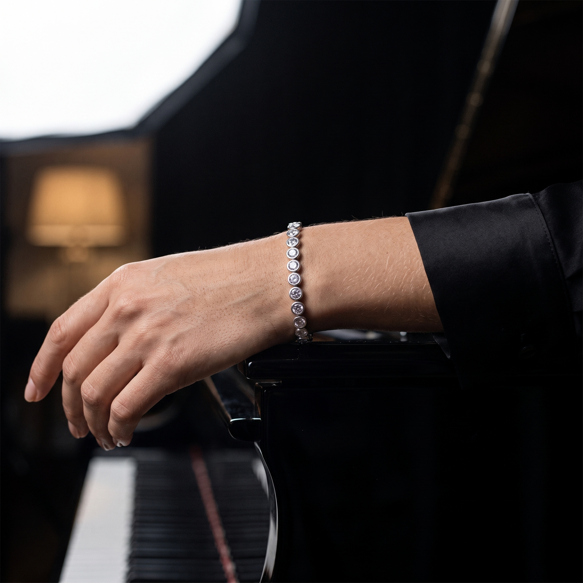 Bezel CZ tennis bracelet worn, front view