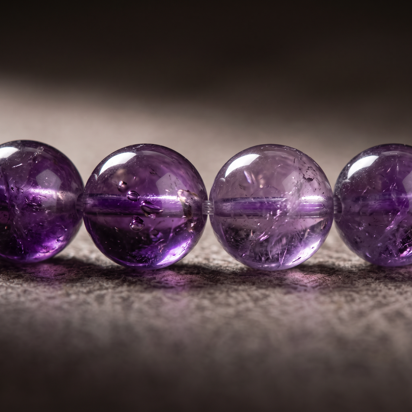 Close-up of amethyst beads