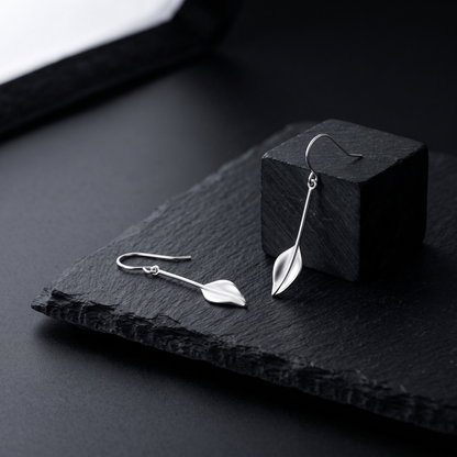Sterling silver leaf earrings product shot