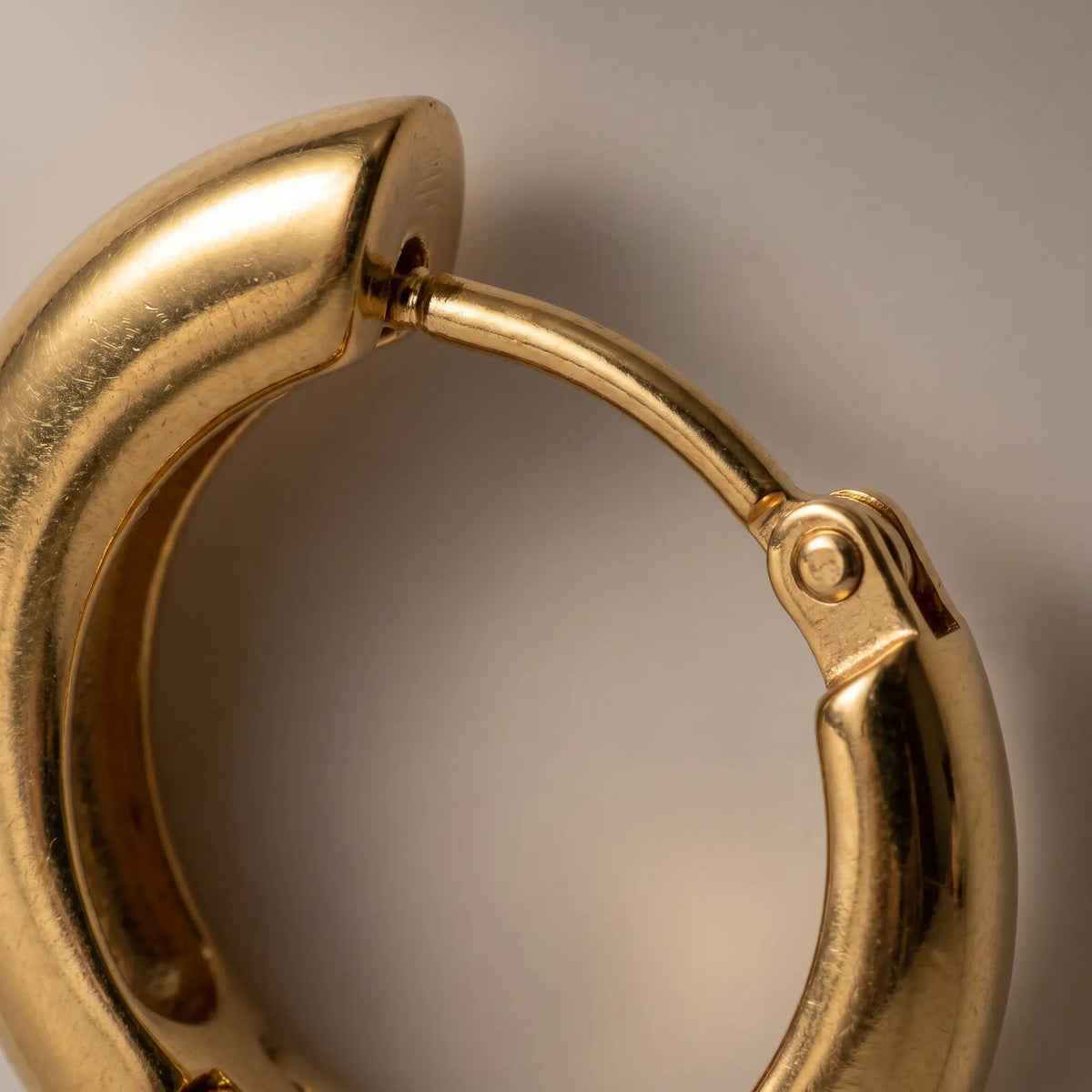Close-up of huggie hinge