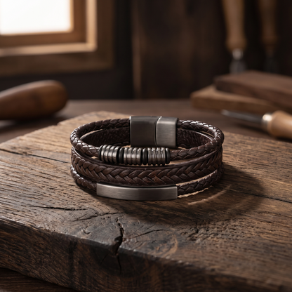 Multi-layer woven leather bracelet product shot