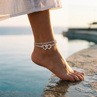 CZ chain anklet worn, front view