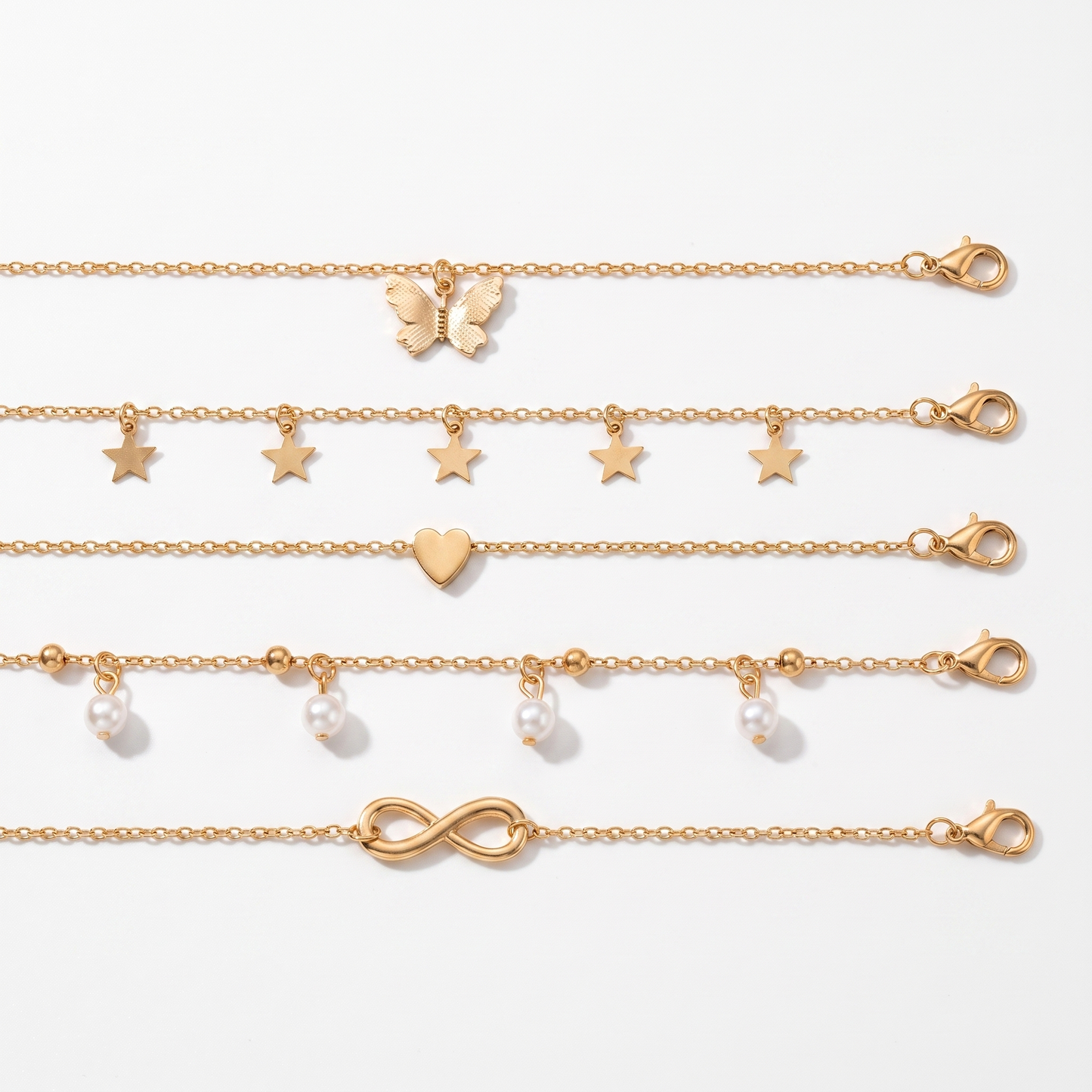 Anklet set shown as all five pieces