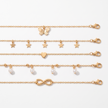 Anklet set shown as all five pieces