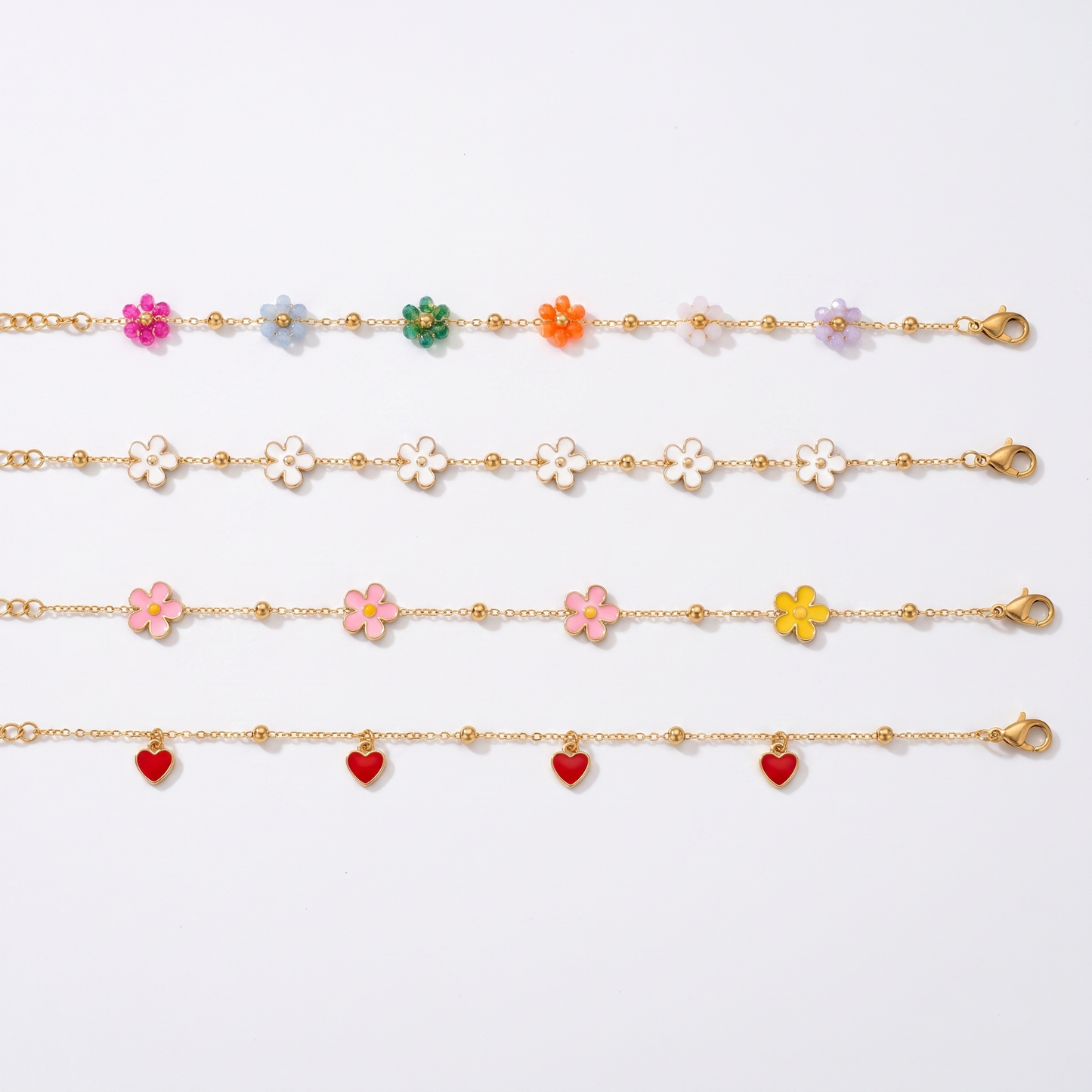 Enamel flower bracelet shown in colorways