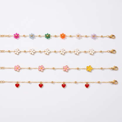 Enamel flower bracelet shown in colorways