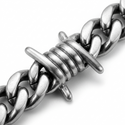 Close-up of barbed wire links