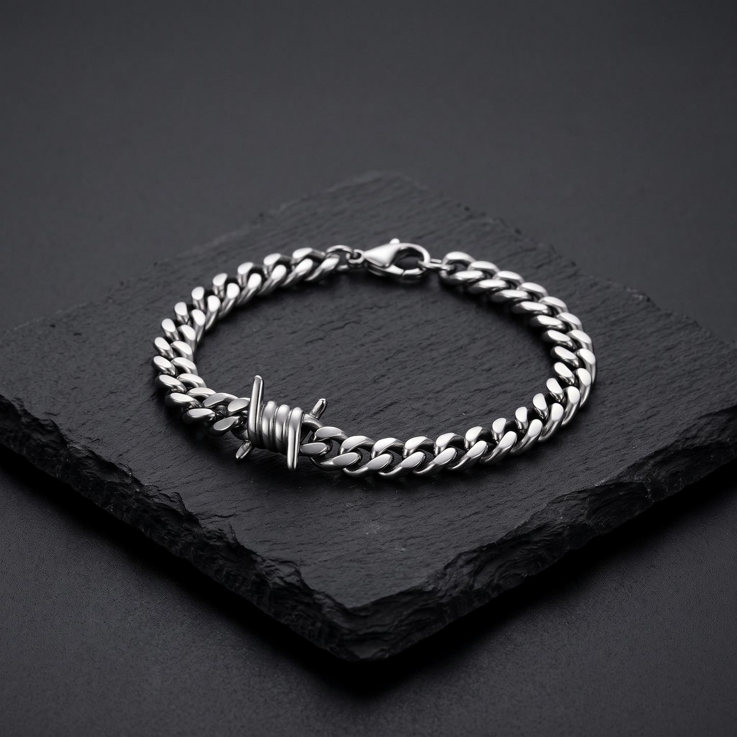 Barbed wire Cuban bracelet product shot