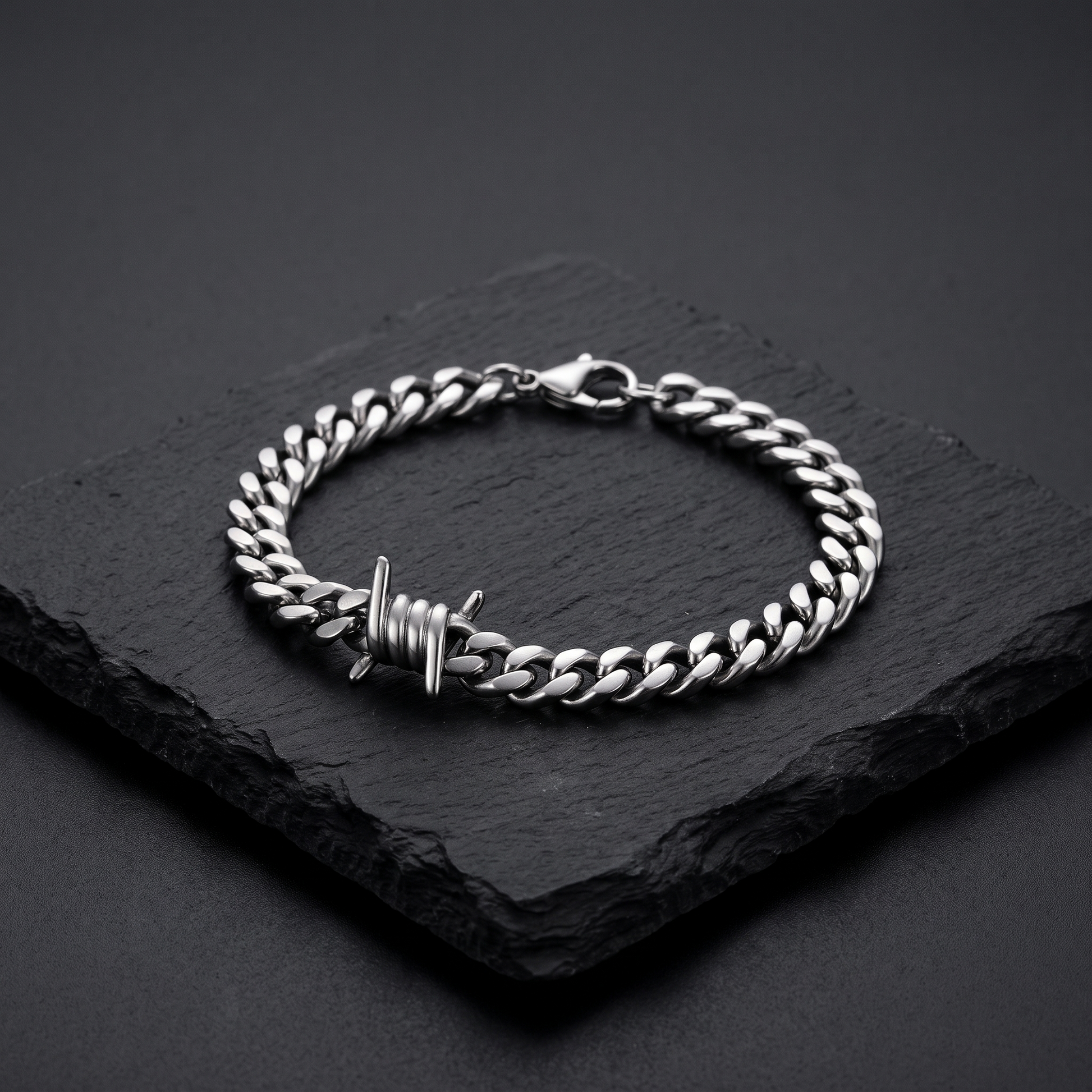 Barbed wire Cuban bracelet product shot