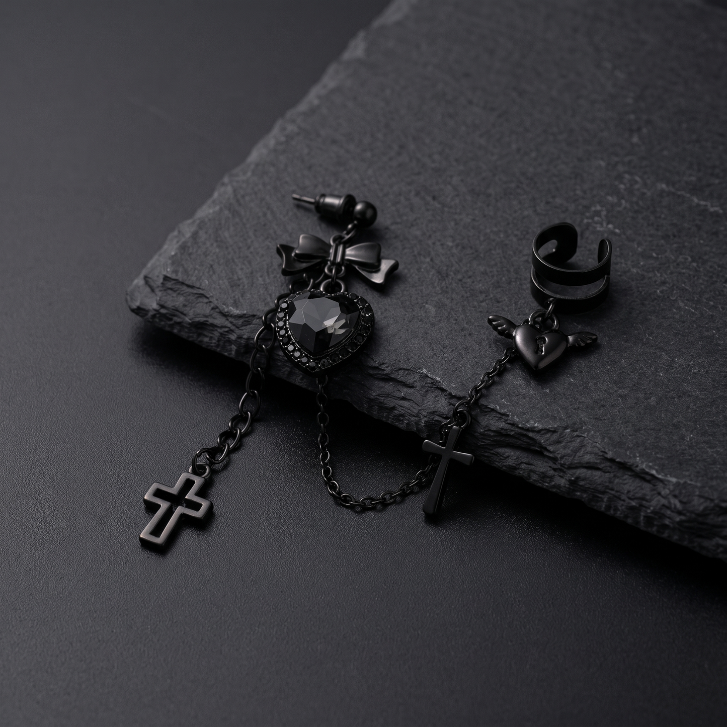 Gothic heart cross ear cuff product shot