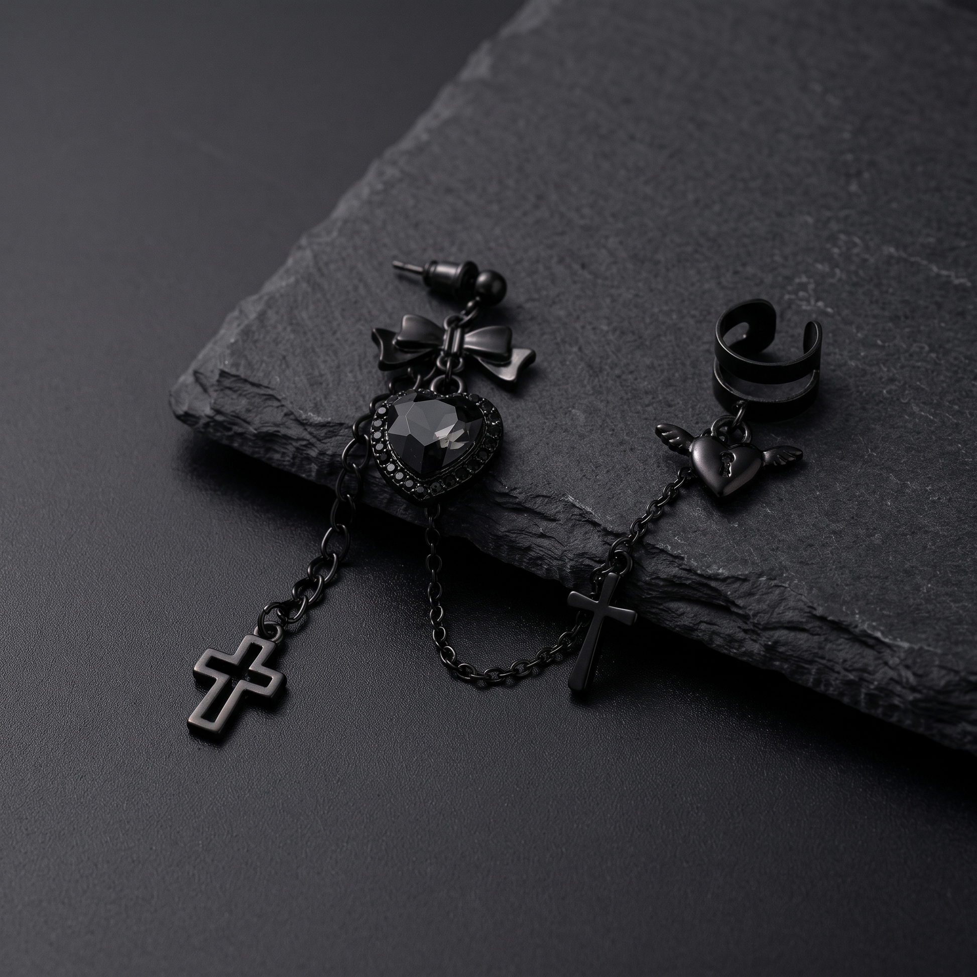 Gothic heart cross ear cuff product shot