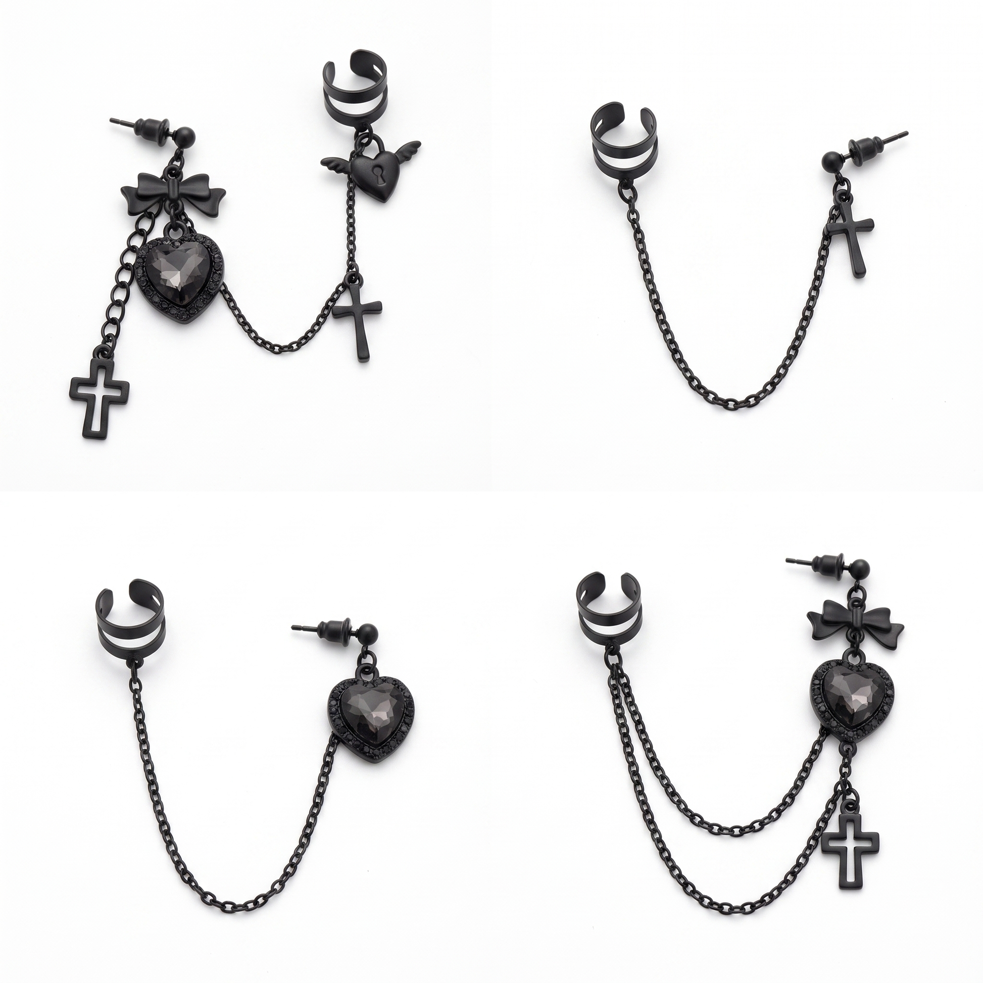Gothic ear cuff shown in four styles