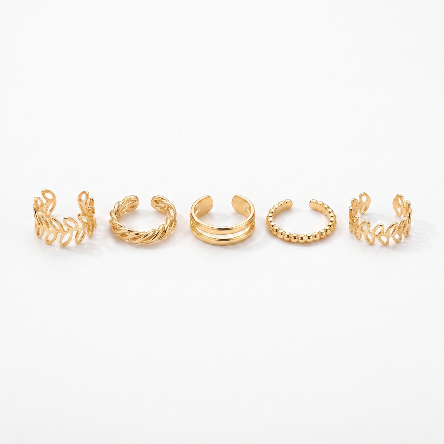 Ear cuff set shown as all five designs