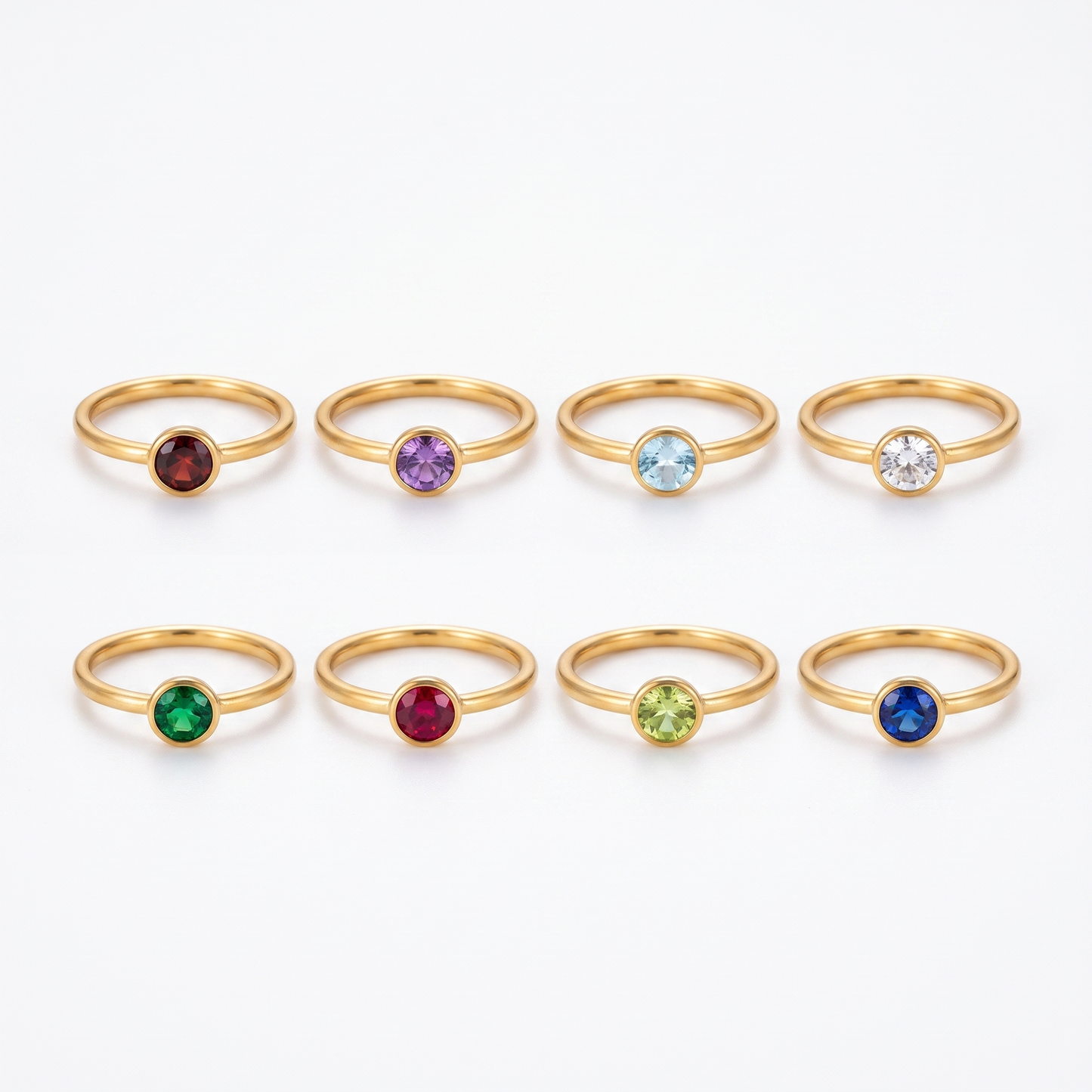 Birthstone ring shown in eight stone colors
