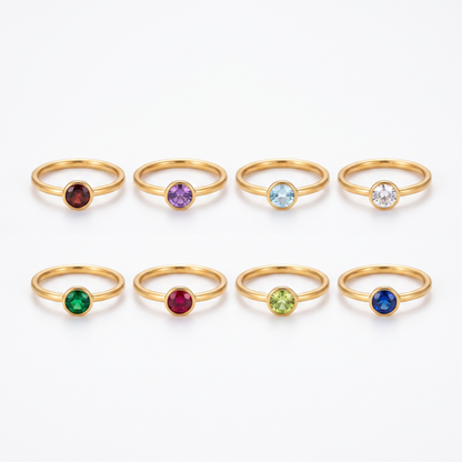 Birthstone ring shown in eight stone colors
