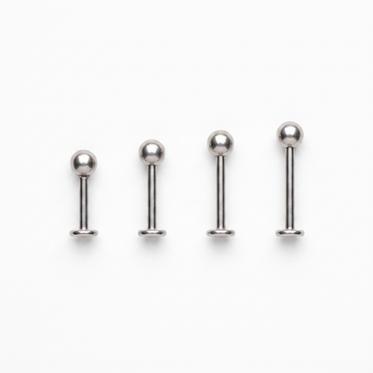 Labret studs shown in four post lengths