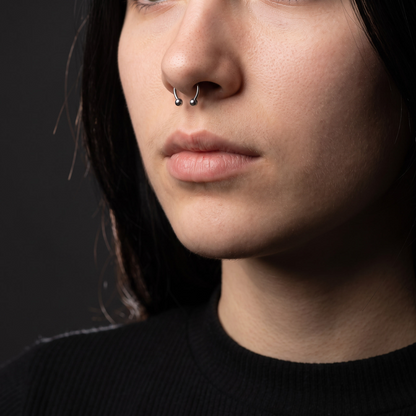Faux magnetic septum hoop worn, front view