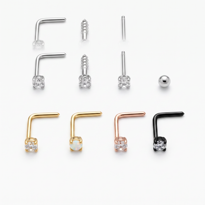 Eight nose stud variants laid out
