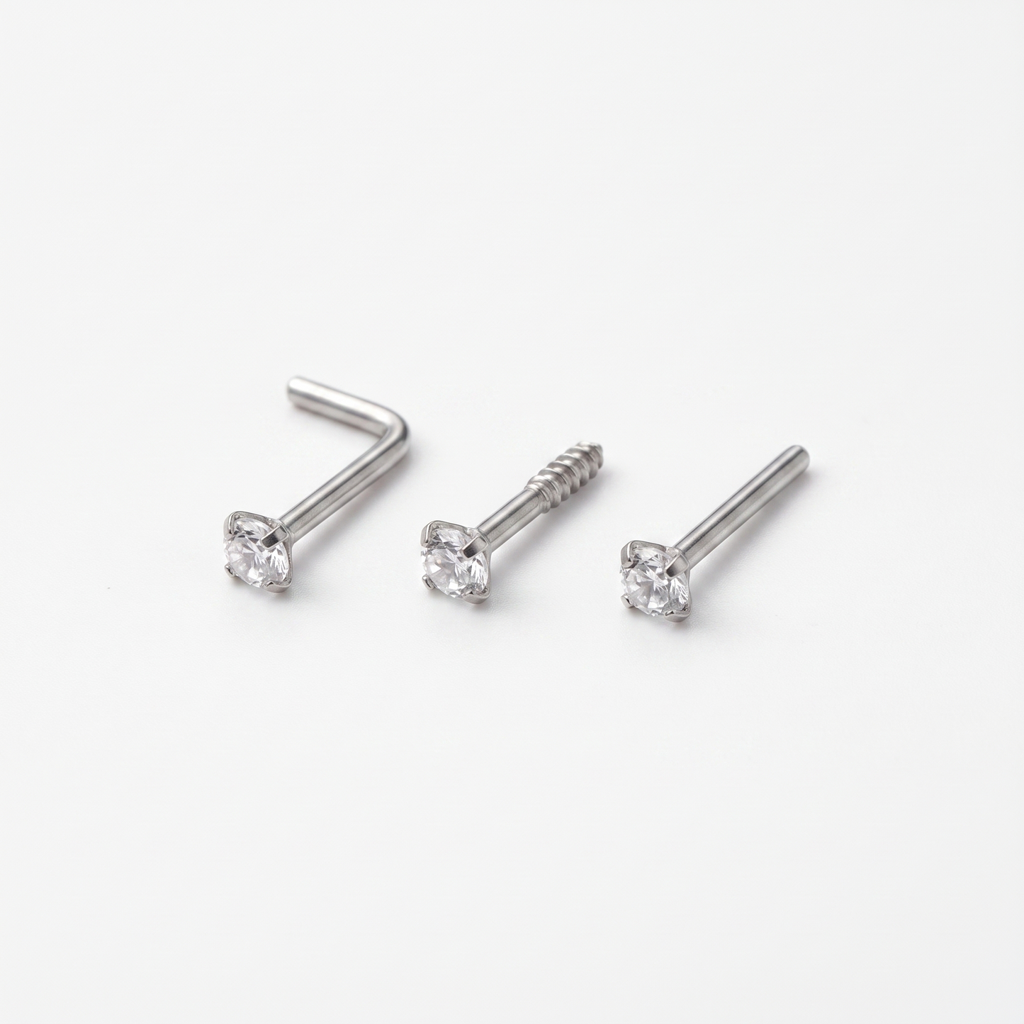 Nose studs in L-shape, screw and straight posts