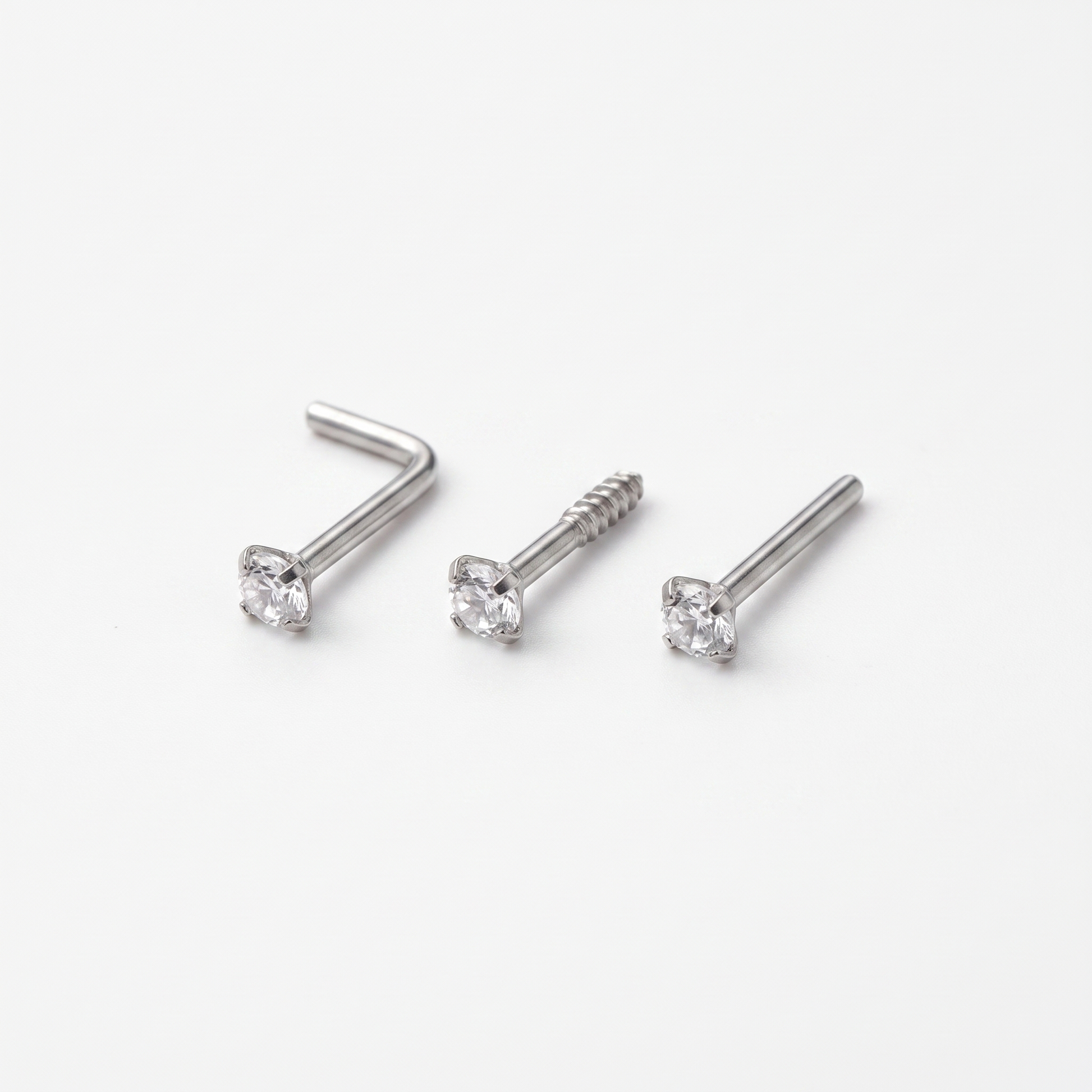 Nose studs in L-shape, screw and straight posts