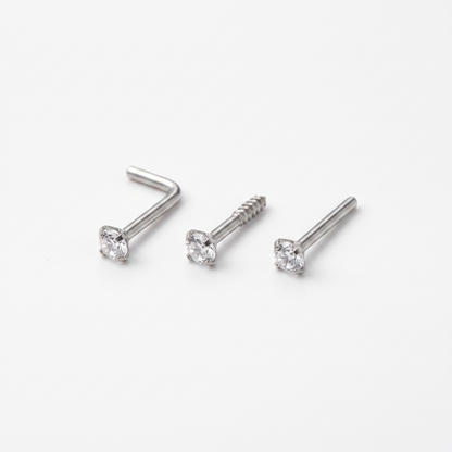 Nose studs in L-shape, screw and straight posts