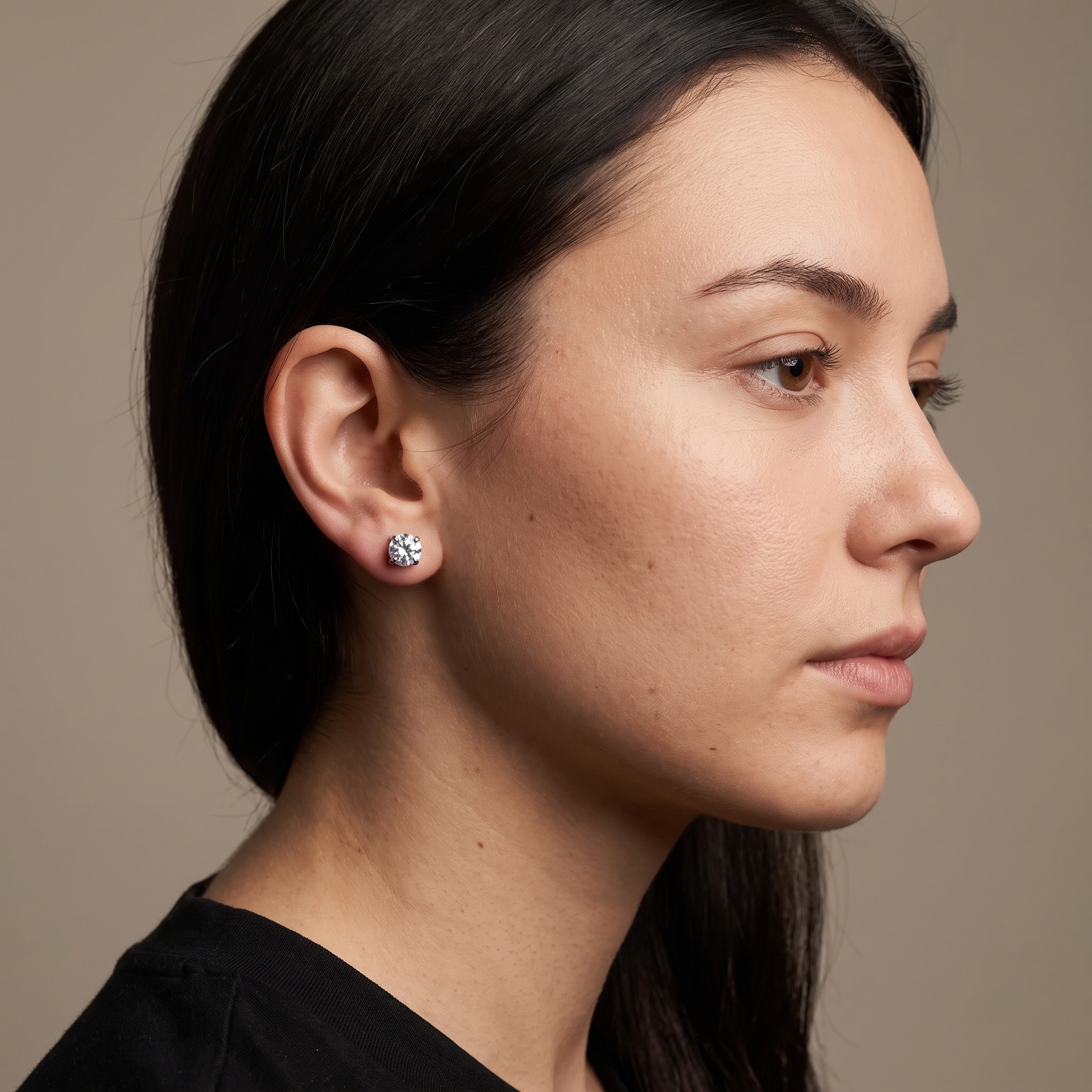 Magnetic zircon ear stud worn, second angle