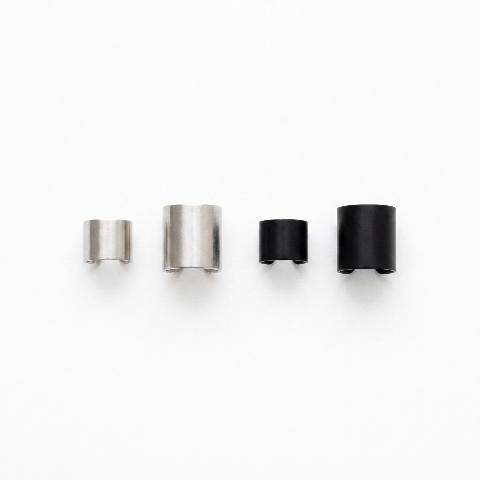 U-shaped ear cuff shown in silver and black, 6mm and 12mm