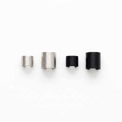 U-shaped ear cuff shown in silver and black, 6mm and 12mm