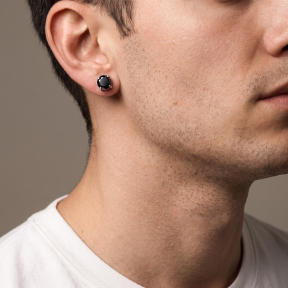 Magnetic zircon ear stud worn, front view