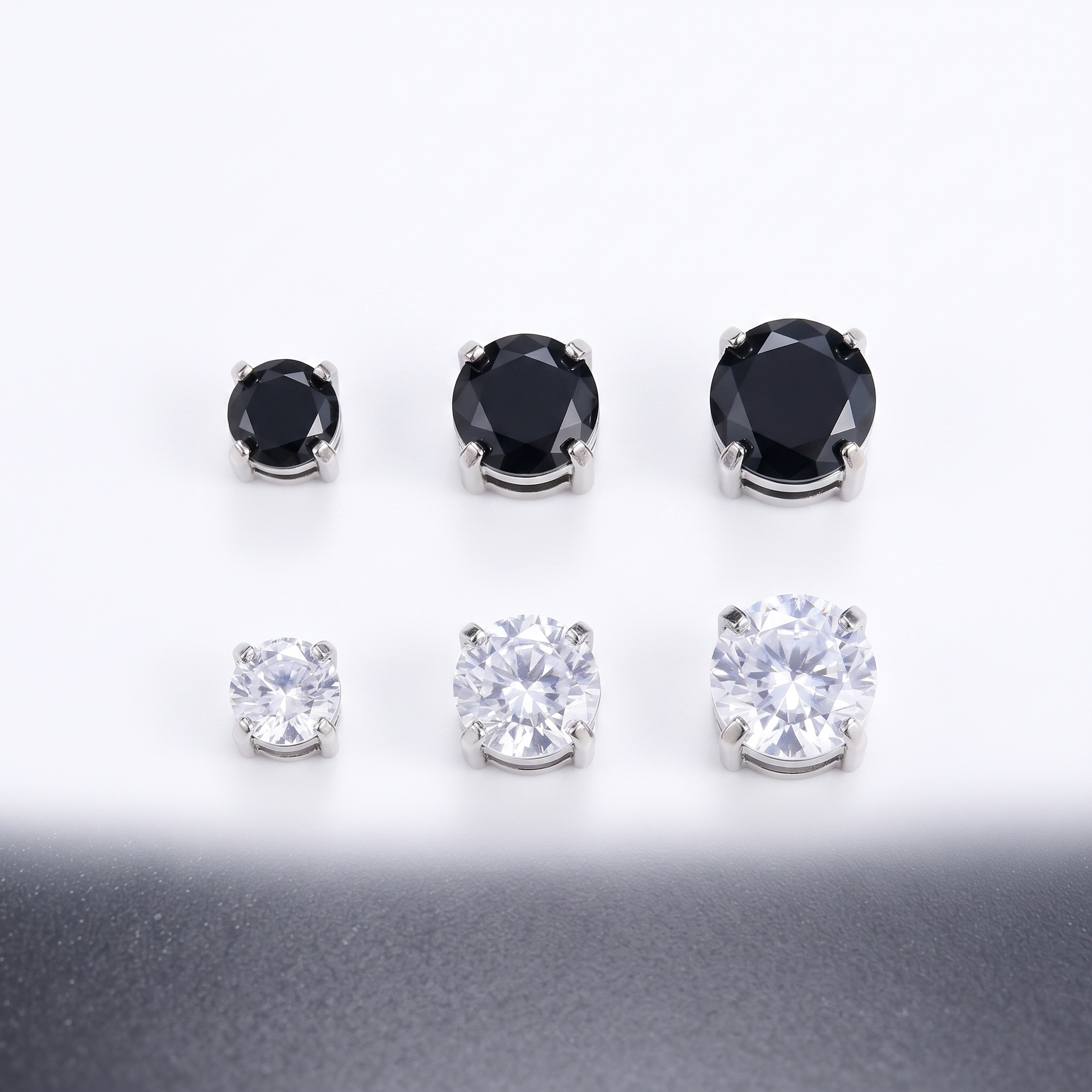 Magnetic studs shown in black and clear CZ, 5, 7, 8mm